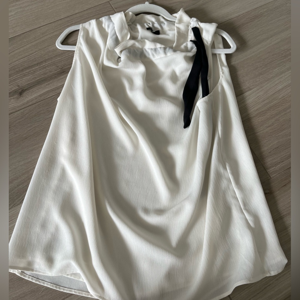 Ann Taylor  shell with black tie neck